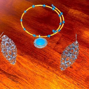 Turquoise wire choker w/ filigree earrings